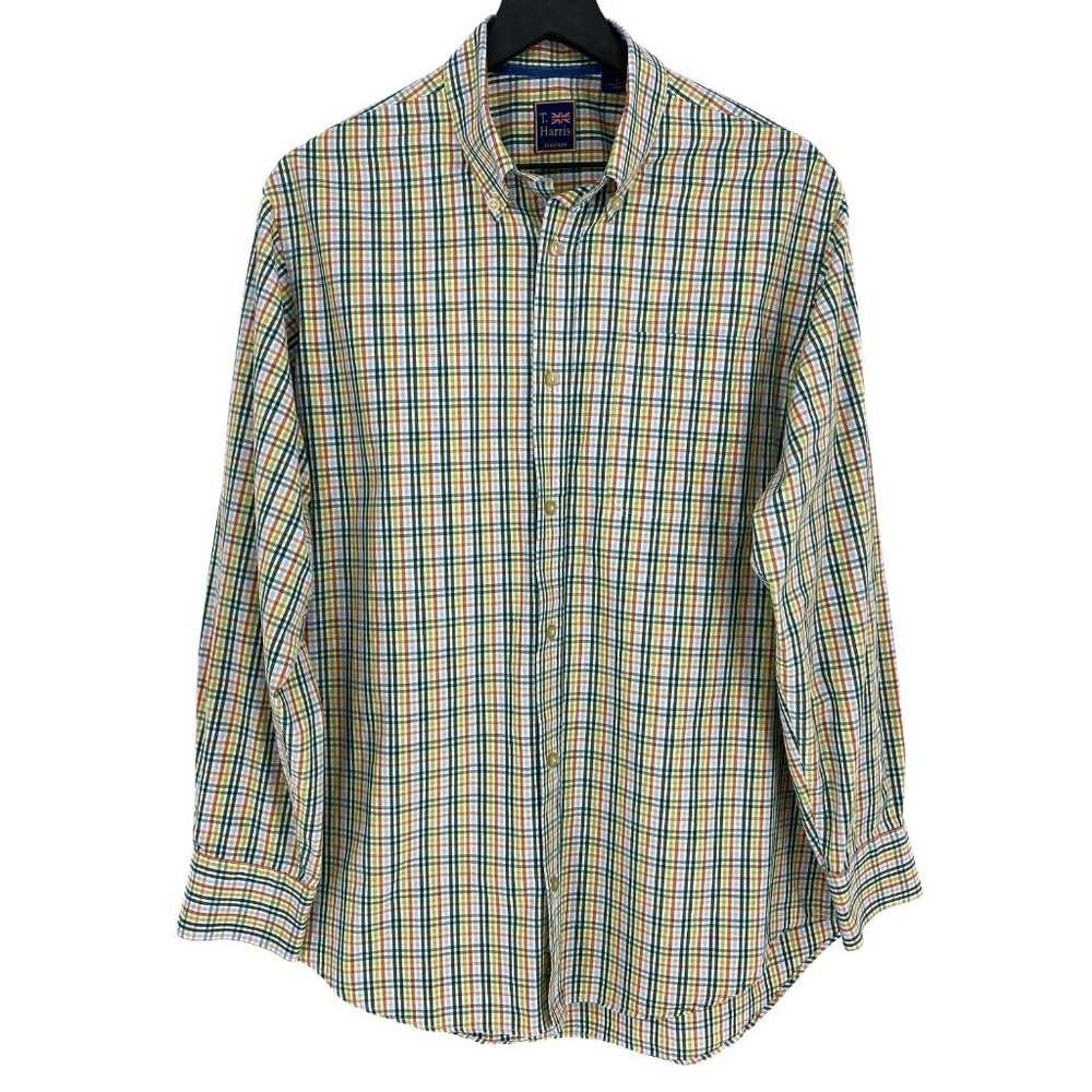 T.HARRIS LONDON Tattersall Plaid Cotton Button Down Multi Long Sleeve Shirt Sz L
